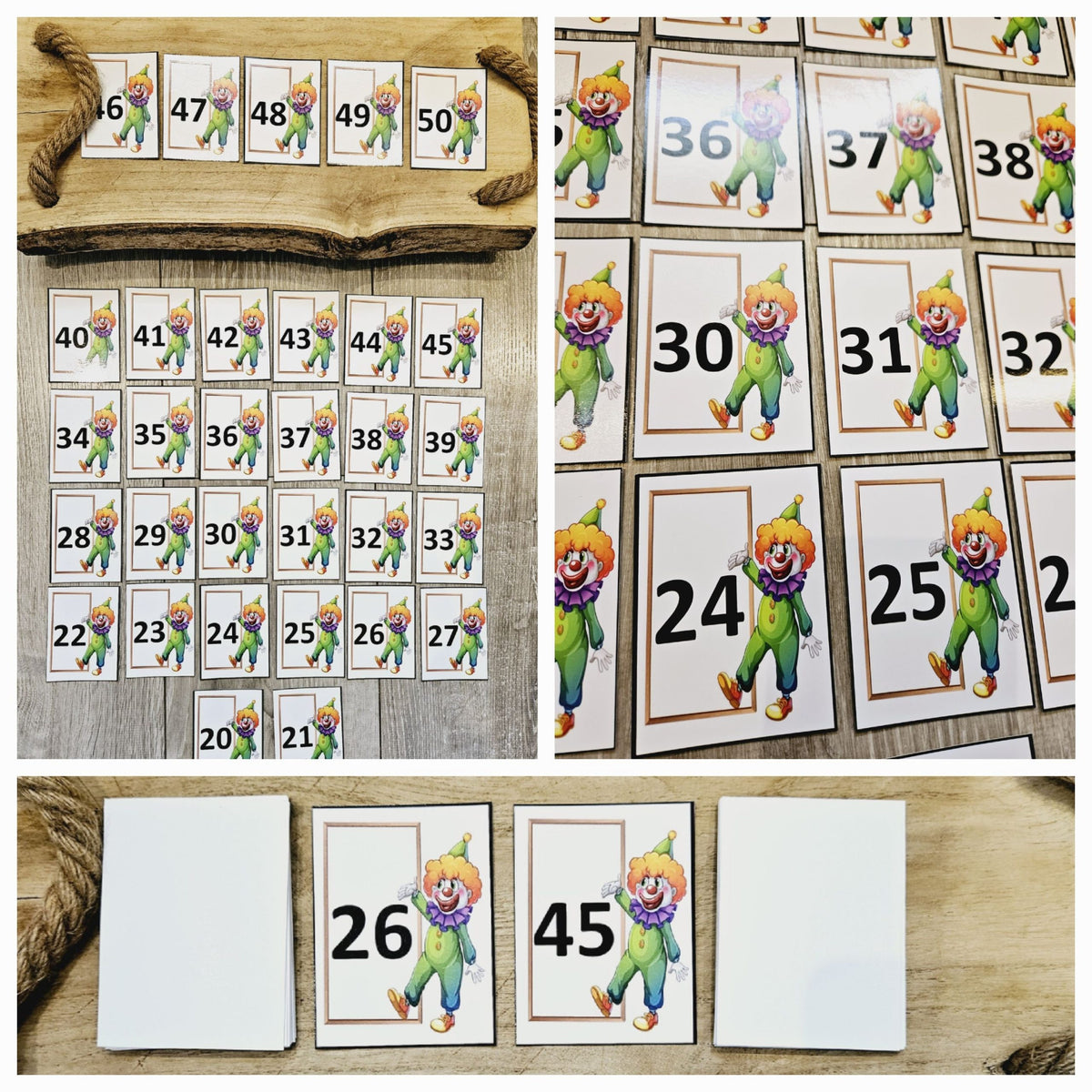 Bataille des nombres de 20 à 50, cartes clowns