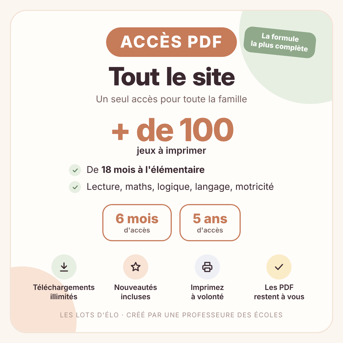 Accès PDF tout le site : plus de 100 jeux à imprimer, 6 mois ou 5 ans